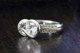 Knot Engagement Ring 0.8ct Round Brilliant Cut Diamond 14k White Gold Finish