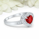 2ct Heart Cut Red Garnet Engagement Ring Milgrain Halo 14k White Gold Finish