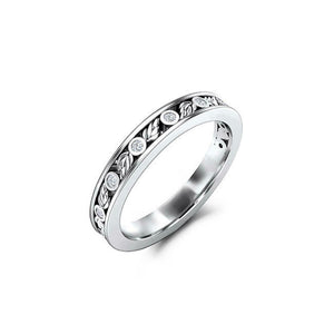 Leaf Design Half Eternity Wedding Band 0.09ct Round Diamond 14k White Gold Over