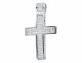 0.4ct Round Cut VVS1D Diamond Pendant Three Row Dome Cross 14k White Gold Finish