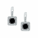 2Ct Princess Cut Black Diamond Petite Halo Dangle Earrings 14K White Gold Finish