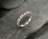 1ct Wedding Band Round Cut Purple Amethyst Half Eternity 14k White Gold Finish