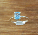 1ct Engagement Ring Radiant Cut Blue Topaz Solitaire 14k White Gold Finish