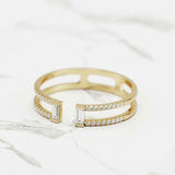 Open Stackable Dual Split Band Ring 1.3ct Baguette Diamond 14k Yellow Gold Over