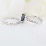 2.5ct Oval Cut Blue Sapphire Engagement Ring Halo Bridal Set 14k White Gold Over