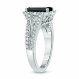 4Ct Emerald Cut Black Diamond Trendy Split Shank Halo Ring 14K White Gold Finish