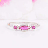 1.2ct Marquise Pink Ruby Engagement Ring Trilogy Solitaire 14k White Gold Finish