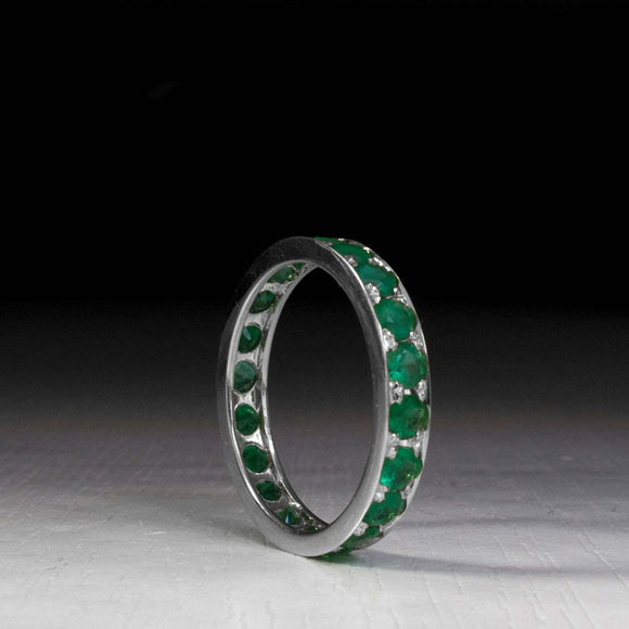 2.5ct Wedding Band Round Cut Green Emerald Full Eternity 14k White Gold Finish