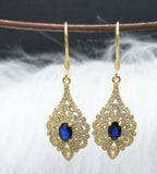 2.8ct Drop Earrings Oval Cut Blue Sapphire Vintage Inspired 14k Yellow Gold Over