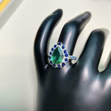 2ct Engagement Ring Pear Cut Green Emerald Blue Sapphire Halo 14k WhiteGold Over