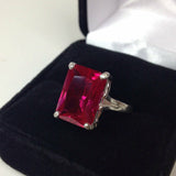 2ct Emerald Cut Pink Ruby Women Solitaire Engagement Ring 14k White Gold Finish