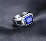 2.5ct Emerald Cut Blue Sapphire Solitaire Engagement Men Ring 14k WhiteGold Over