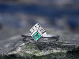 0.75Ct Princess Cut Green Emerald Unique Crown Promise Ring 14K White Gold Over