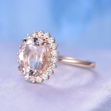 1.72ct Oval Cut Peach Morganite Diamond Halo Solitaire Ring 14k Rose Gold Finish