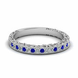 1ct Round Blue Sapphire Vintage Half Eternity Wedding Band 14k White Gold Finish