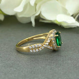 2ct Oval Cut Green Emerald Halo Infinity Engagement Ring 14k Yellow Gold Finish