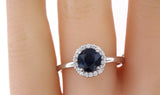 0.75ct Round Cut Blue Sapphire Halo Women Engagement Ring 14k White Gold Finish