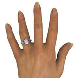 4Ct Oval Cut Diamond Purple Amethyst Trilogy Engagement Ring 14K White Gold Over