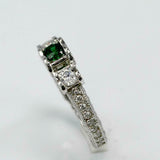 1.5ct Round Cut Green Emerald Milgrain Diamond Accent Ring 14k White Gold Finish