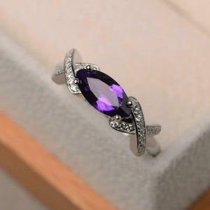 2ct Marquise Cut Amethyst Solitaire with Cross Accent Ring 14k White Gold Finish