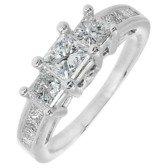 3ct Princess Cut Diamond Solitaire with Accent Trilogy Ring 14k WhiteGold Finish