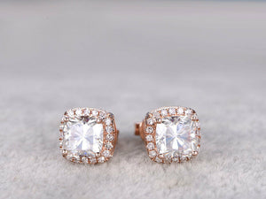 1ct Cushion Cut Color Diamond Squarish Stud Earrings Women 14k Rose Gold Finish