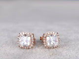 1ct Cushion Cut Color Diamond Squarish Stud Earrings Women 14k Rose Gold Finish