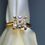 3ct Asscher Cut Diamond Engagement Ring 4 Prong Solitaire 14k Yellow Gold Finish