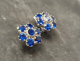 2.5ct Stud Earrings Round Cut Blue Sapphire Floral Cluster 14k White Gold Finish