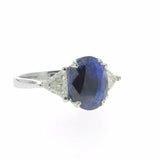 2ct Oval Cut Blue Sapphire Engagement Ring Trillion Accent 14k White Gold Finish