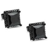 2Ct Princess Cut Black Diamond Halo Solitaire Stud Earrings 14K Black Gold Over