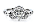 2Ct Heart Cut Diamond Solitaire Engagement Claddagh Ring 14K White Gold Finish