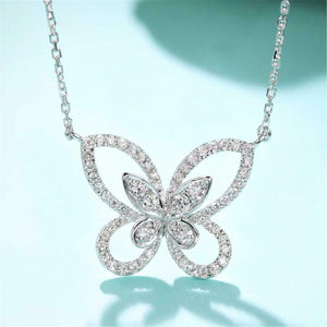 5ct Round Cut VVS1D Diamond Pendant Chain Butterfly Design 14k White Gold Finish