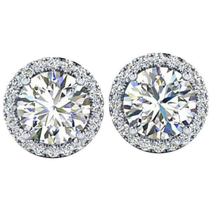 1.3ct Round Cut VVS1D Diamond Halo Solitaire Stud Earrings 14k White Gold Finish