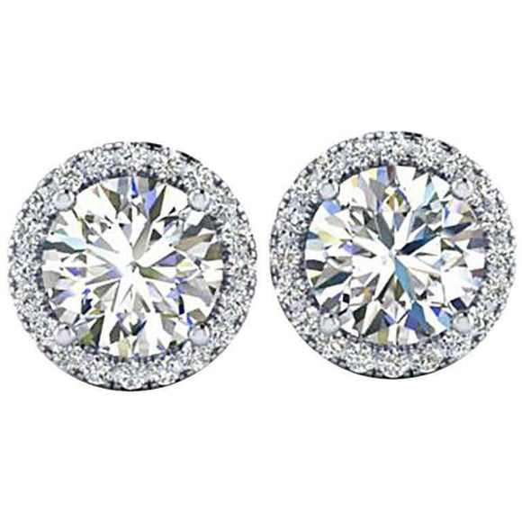 1.3ct Round Cut VVS1D Diamond Halo Solitaire Stud Earrings 14k White Gold Finish