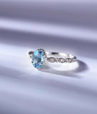 1.2ct Oval Cut Aquamarine Engagement Ring Milgrain Art Deco 14k White Gold Over