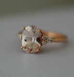 3.4ct Oval Cut Peach Morganite Engagement Ring Diamond Accents 14k RoseGold Over