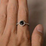 1.2ct Round Black Diamond Engagement Ring 14k White Gold Finish Halo Solitaire