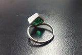 1ct Engagement Ring Princess Green Emerald Solitaire Curved 14k White Gold Over