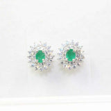 2.3ct Stud Earrings Oval Cut Green Emerald Dual Halo Floral 14k WhiteGold Finish