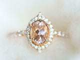 2ct Engagement Ring Oval Cut Peach Morganite Diamond Halo 14k Rose Gold Finish