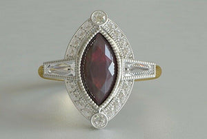 3ct Marquise Cut Pink Ruby Engagement Ring Art Deco Antique 14k Yellow Gold Over