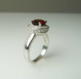 1.4ct Round Cut Red Garnet Engagement Ring 14k White Gold Finish Halo Solitaire