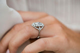 1.85ct Oval Cut Diamond Engagement Ring Iced Halo Cluster 14k White Gold Finish