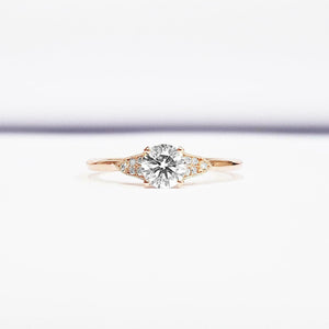 Minimalist Petite Engagement Ring 0.55ct Round Cut Diamond 14k Rose Gold Finish