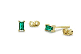 0.4ct Baguette Cut Green Emerald Solitaire Stud Earrings 14k Yellow Gold Finish