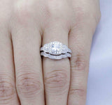 5Ct Cushion Cut Diamond Bridal Set Vintage Halo Ring Band 18K White Gold Finish