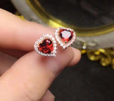 1.7ct Stud Earrings Heart Cut Garnet Diamond Halo 14k Yellow Gold Finish