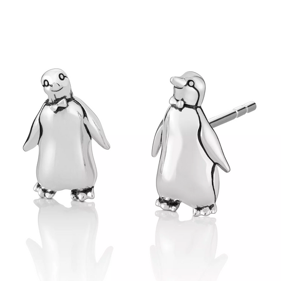 Lovely Small Cute Penguins Christmas Gift Stud Earrings 14k White Gold Finish