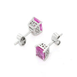 1.67ct Stud Earrings Emerald Cut Pink Sapphire Solitaire 14k White Gold Finish